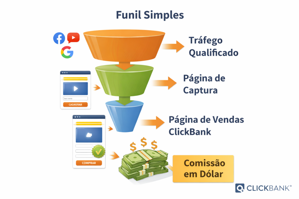 como funciona o funil para vender na clickbank