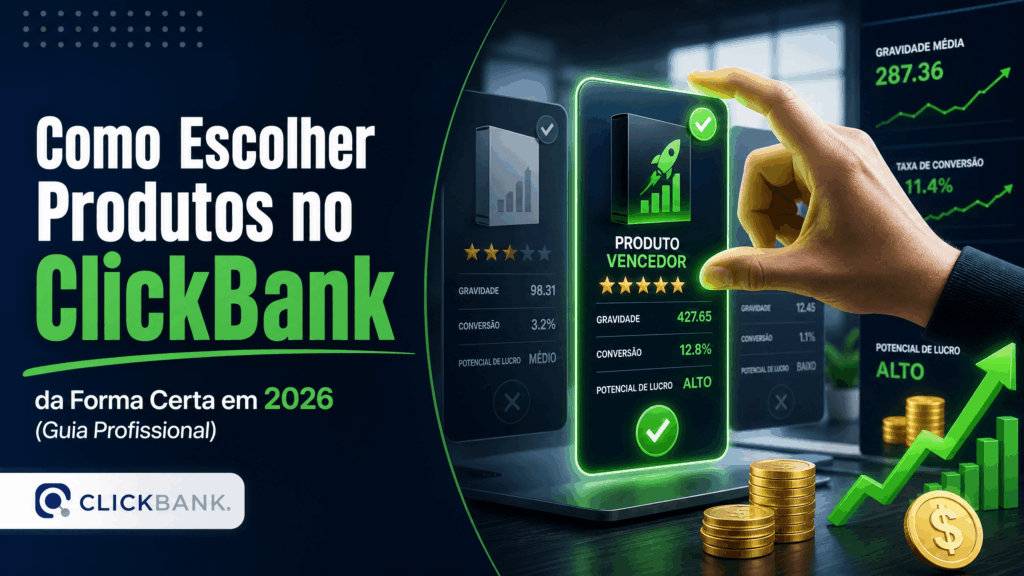 Banner do guia profissional: Como Escolher Produtos no ClickBank da Forma Certa em 2026"